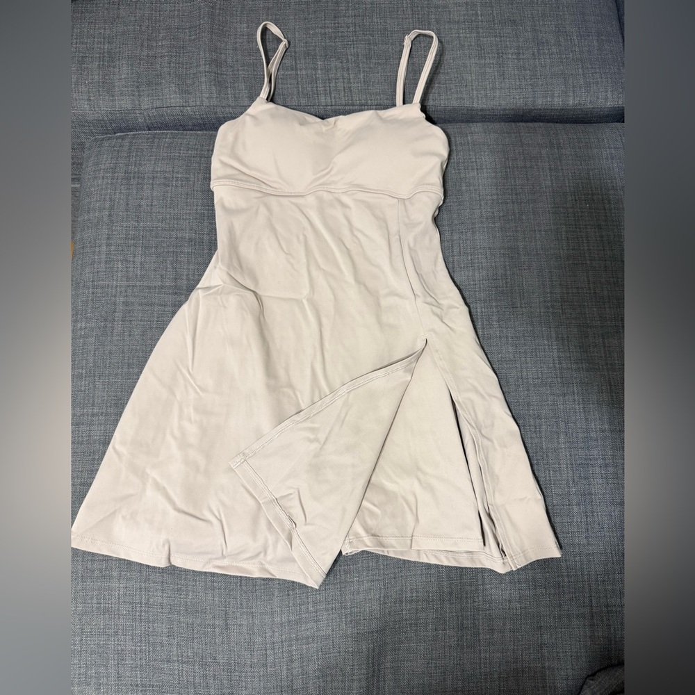 Athletic Cream Spaghetti Strap Dress built in shorts